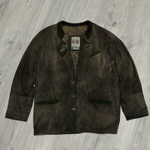 MEINDL Brown Deerskin Leather Jacket Button Front Great Shape GERMANY Large L